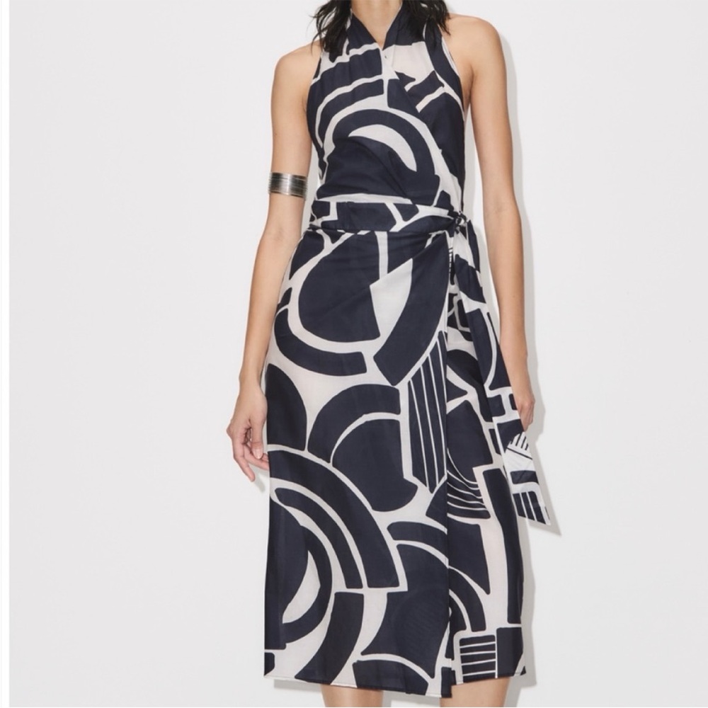 ZARA Printed Halter Wrap Midi Dresss